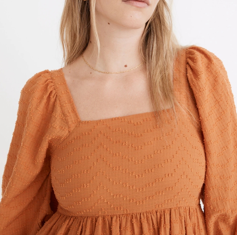 Madewell NWT Women's Mulled Cider Puff Sleeve Babydoll Cotton Orange Dress 10 - Picture 7 of 8